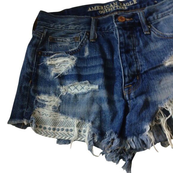 - American Eagle Vintage Hi-Rise Festival Women's Size 4 Distressed Denim Shorts - Picture 4 of 6